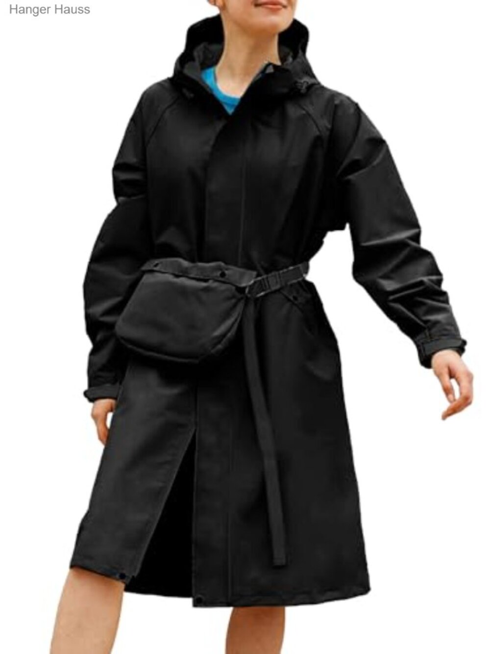 Waterproof Rain Jacket for Women Hooded with Convertible Bag Windbreaker Trench